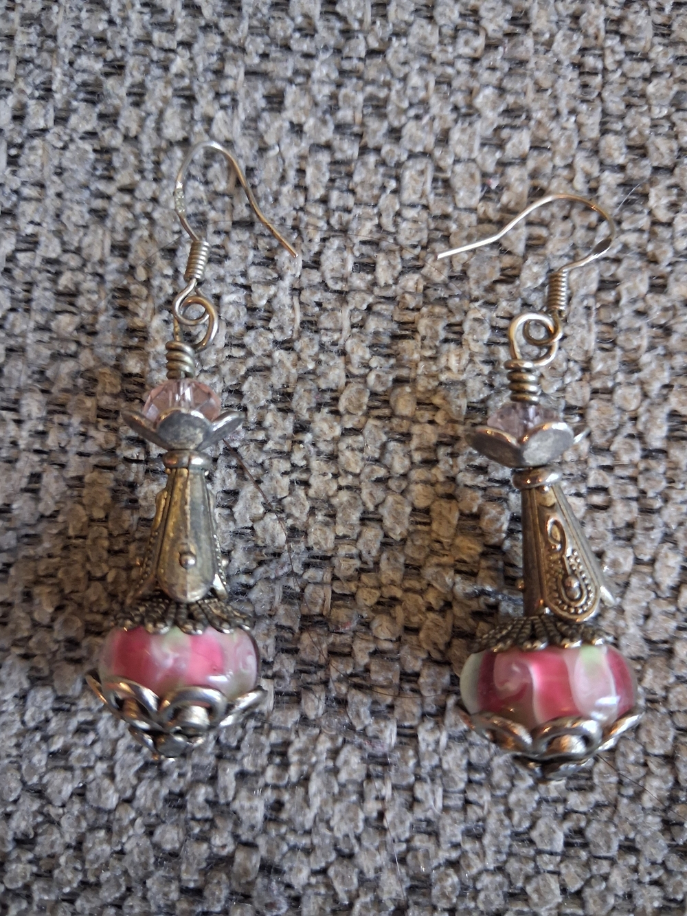 Handcrafted Pink Glass Drop Earrings - Silver Accent